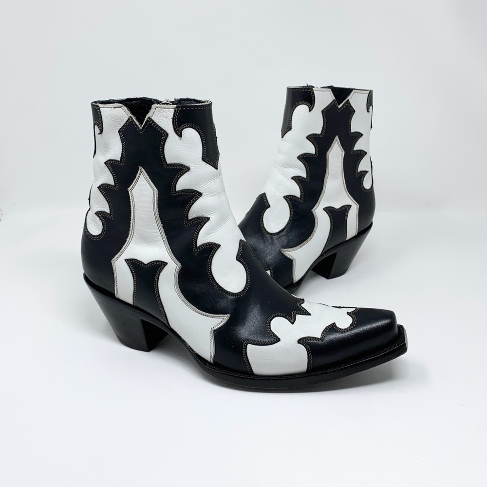 Old Gringo Yippee Ki Yay Hometown Western Ankle Boots (Sz 7) Black White Leather